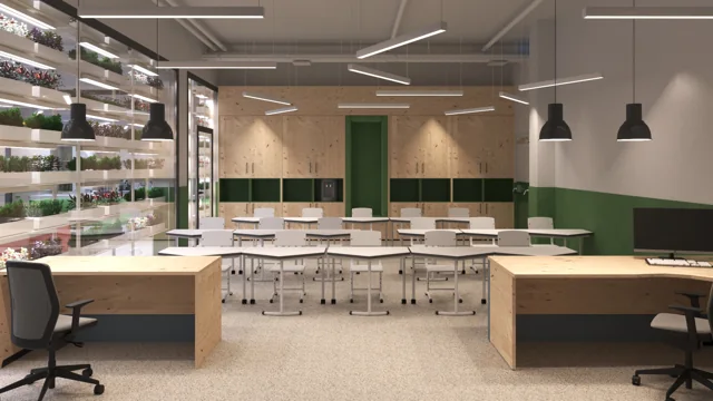 Project visualisations: Laboratory work area with timber storage and plant-growing racks
